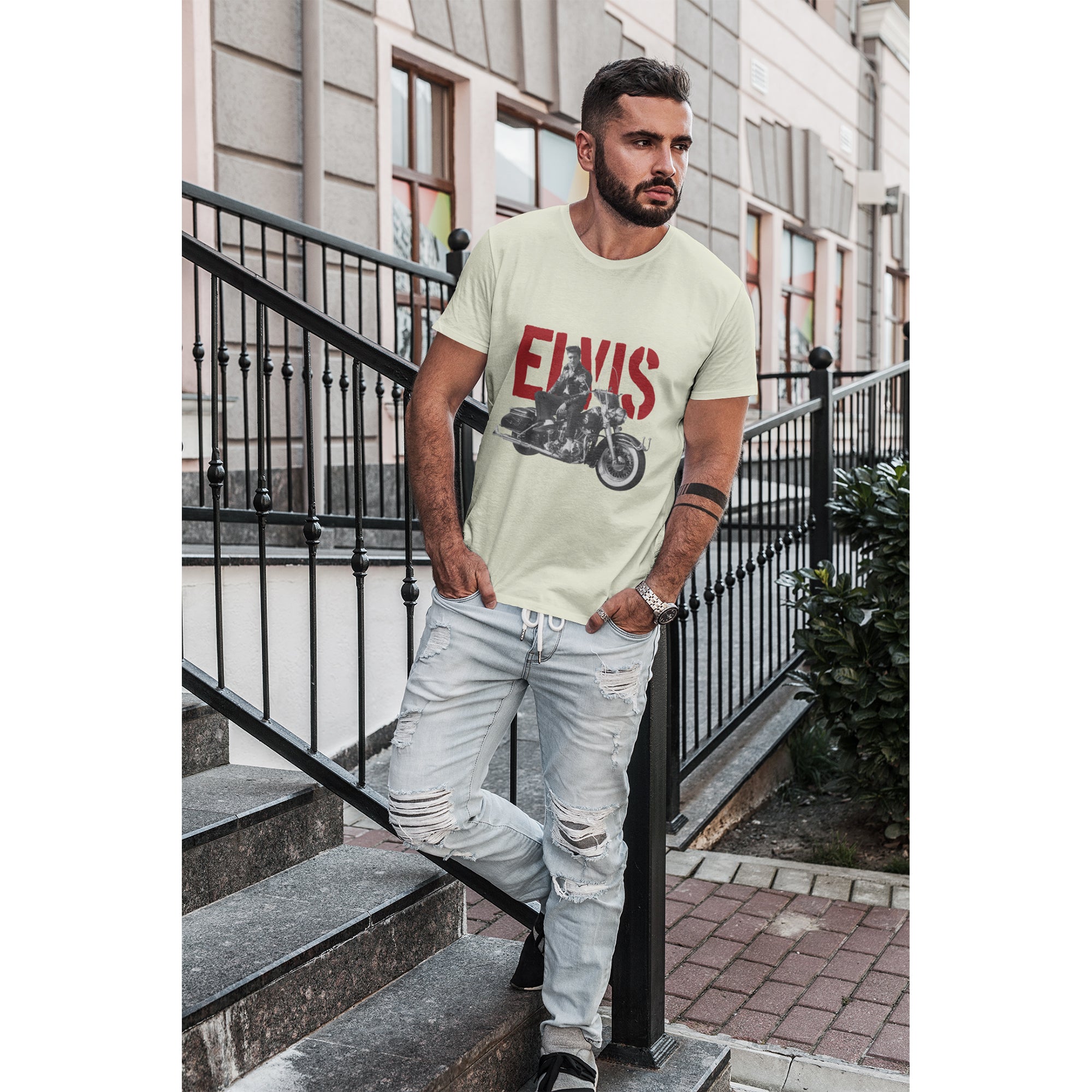 Elvis Presley Graphic Men's T-shirt | Light Pink